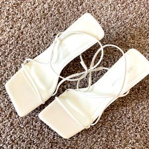 White squared toed heels